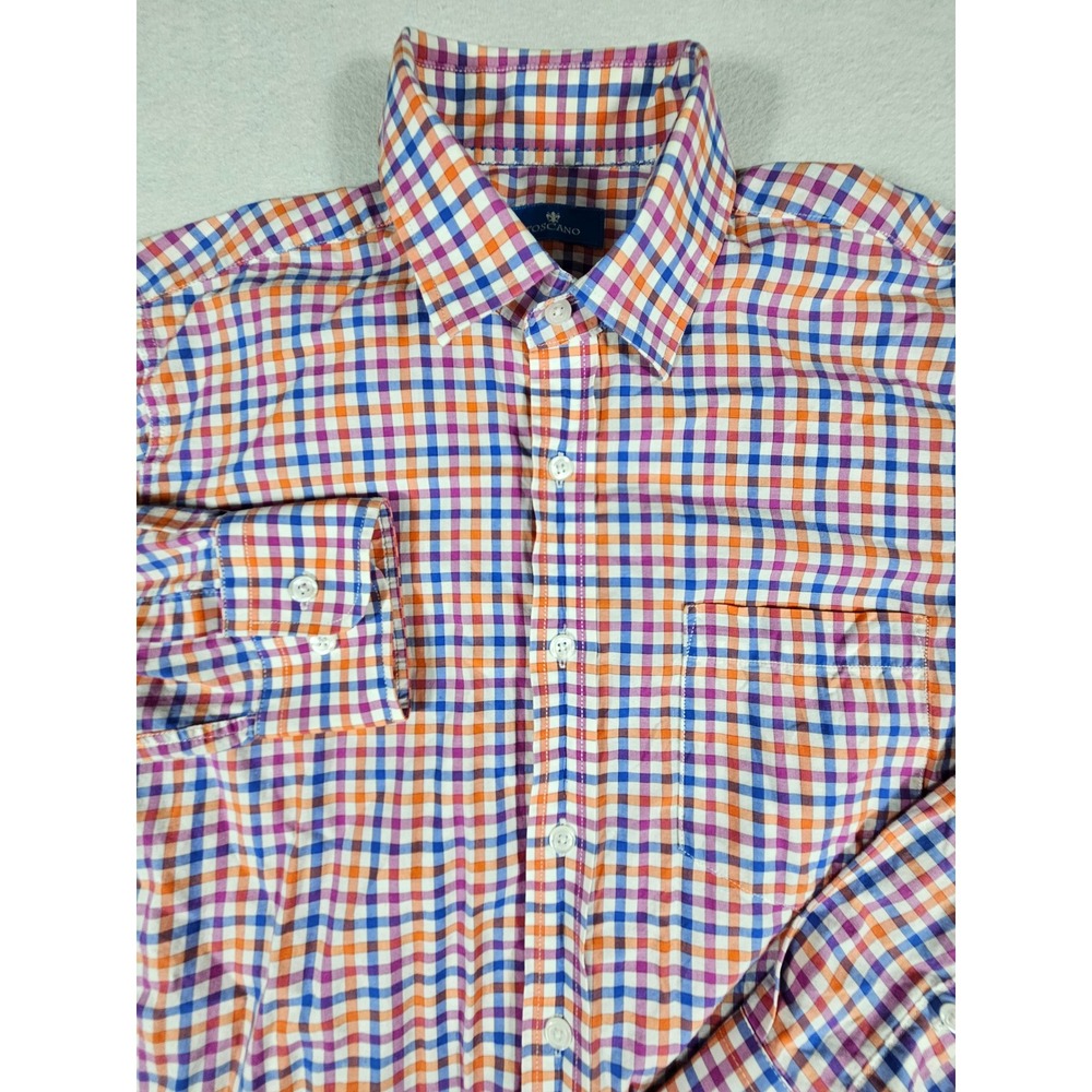 Toscano Patrick Assaraf Mens Small Orange Blue Gingham‎ Check Button Down Shirt